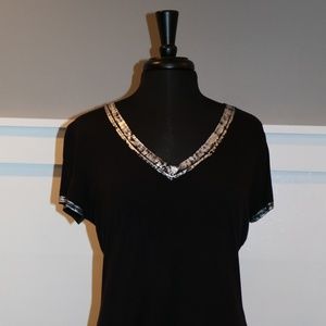 Macy's INC Black and Silver Silky Shirt M